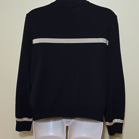 ST. JOHN by Marie Gray Santana Knit Sweater Size Large Ribbon Mock Neck Holiday - Picture 2 of 14